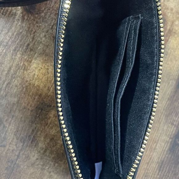 COACH Crossgrain Leather Corner Zip Wristlet, Black, Black & Gold - Picture 5 of 10